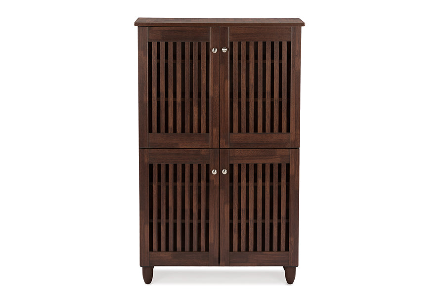 Baxton Studio Fernanda Modern and Contemporary 4-Door Oak Brown Wooden Entryway Shoes Storage Tall Cabinet