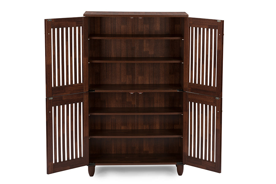 Fernanda Modern and Contemporary 4-Door Brown Wooden Entryway Shoes Storage Tall Cabinet
