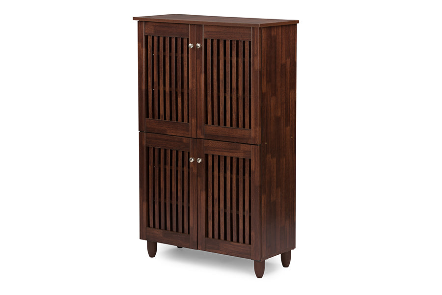Fernanda Modern and Contemporary 4-Door Brown Wooden Entryway Shoes Storage Tall Cabinet