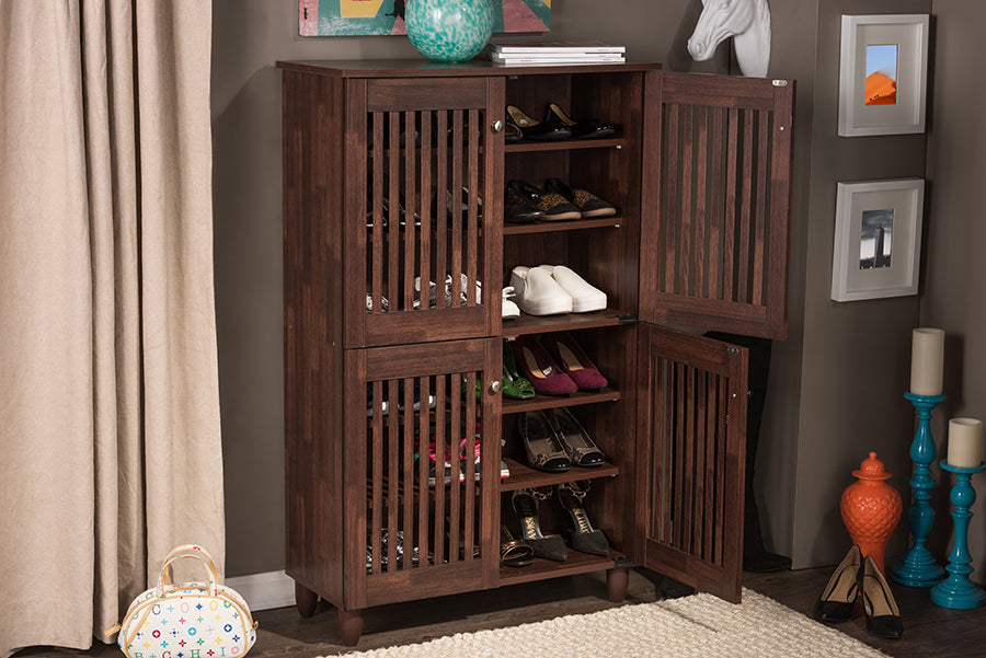Fernanda Modern and Contemporary 4-Door Brown Wooden Entryway Shoes Storage Tall Cabinet