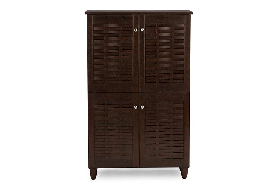 Winda Modern and Contemporary 4-Door Dark Brown Wooden Entryway Shoes Storage Cabinet