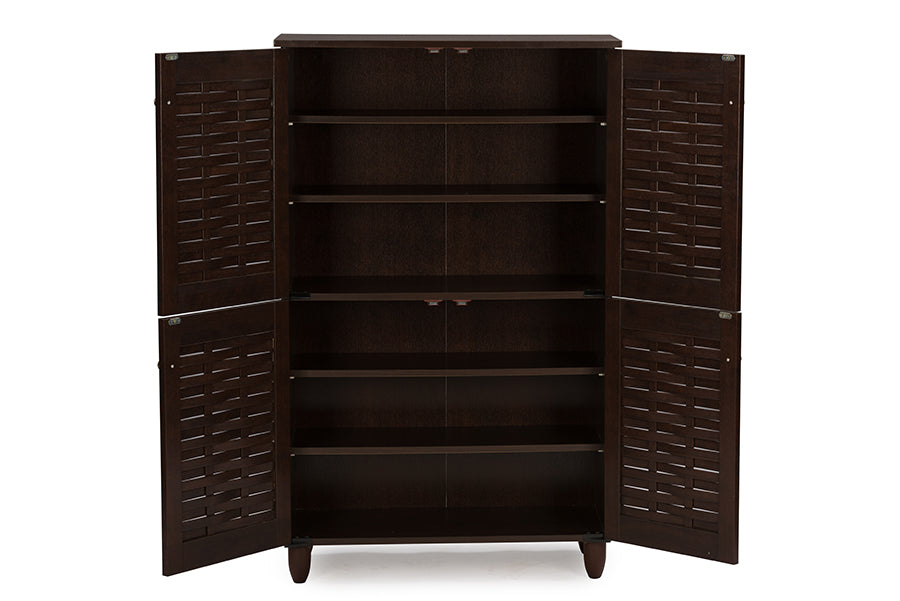 Winda Modern and Contemporary 4-Door Dark Brown Wooden Entryway Shoes Storage Cabinet