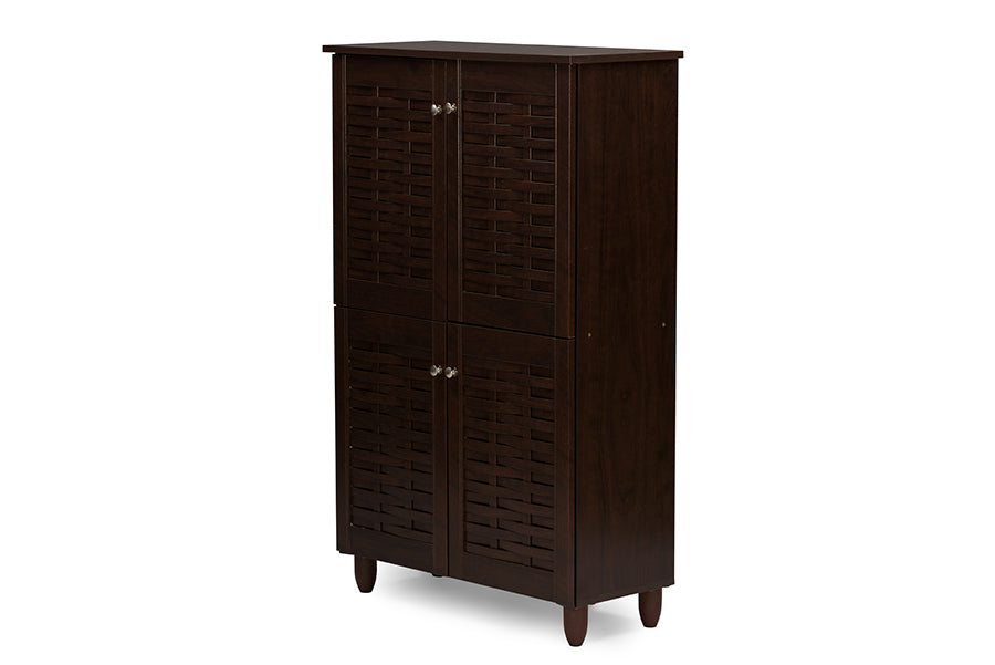 Winda Modern and Contemporary 4-Door Dark Brown Wooden Entryway Shoes Storage Cabinet