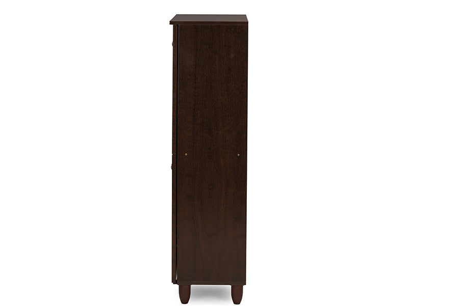 Winda Modern and Contemporary 4-Door Dark Brown Wooden Entryway Shoes Storage Cabinet