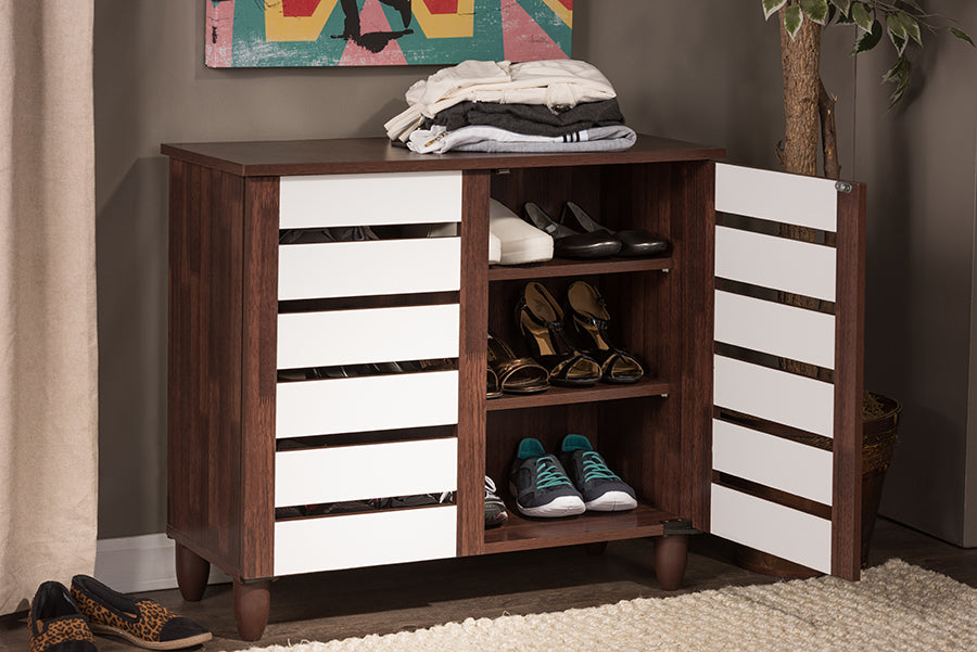 Gisela Oak and White 2-tone Shoe Cabinet With 2 Doors