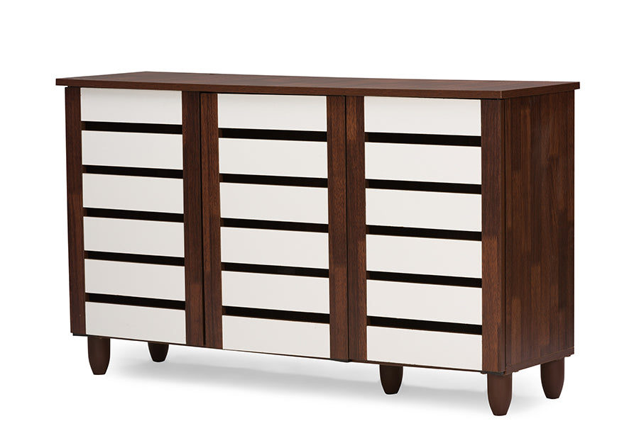 Gisela Oak and White 2-tone Shoe Cabinet With 3 Doors