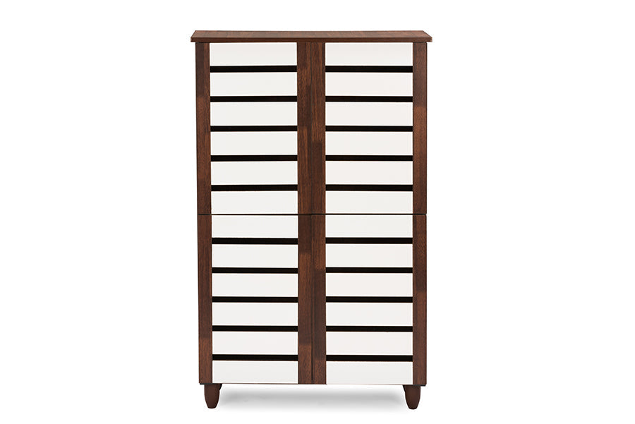 Gisela Oak and White 2-tone Shoe Cabinet With 4 Door