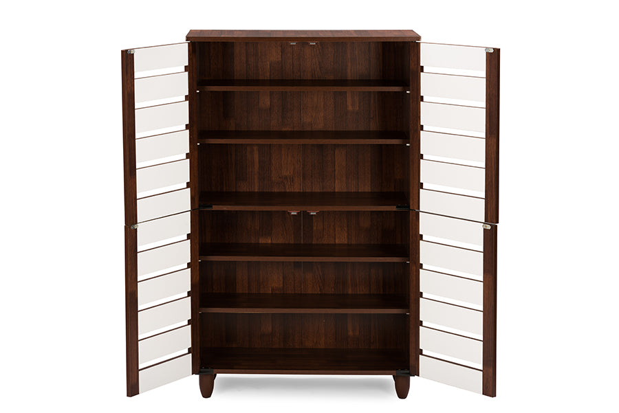 Gisela Oak and White 2-tone Shoe Cabinet With 4 Door