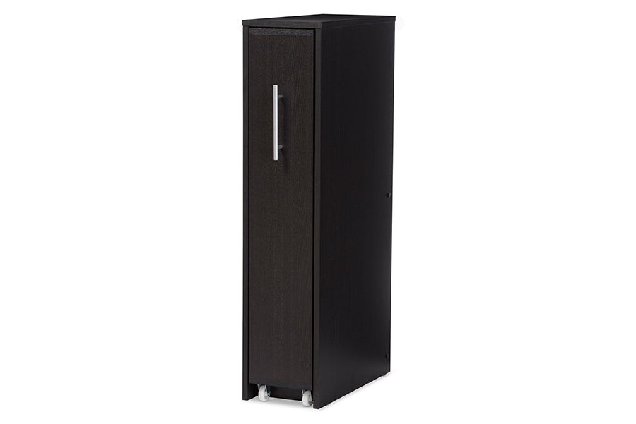 Lindo Dark Brown Wood Bookcase with One Pulled-out Door Shelving Cabinet