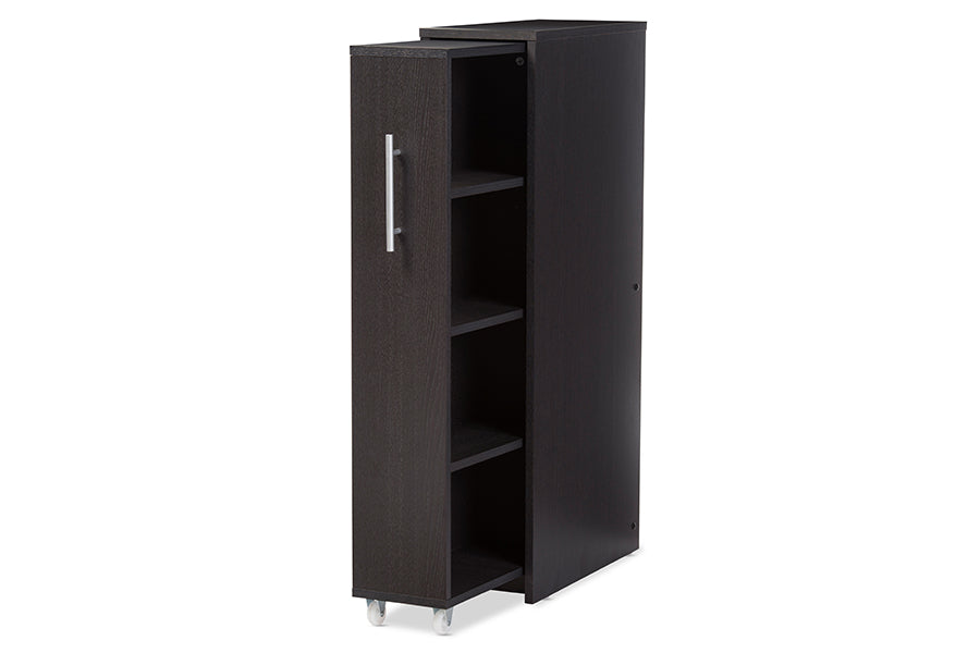 Lindo Dark Brown Wood Bookcase with One Pulled-out Door Shelving Cabinet