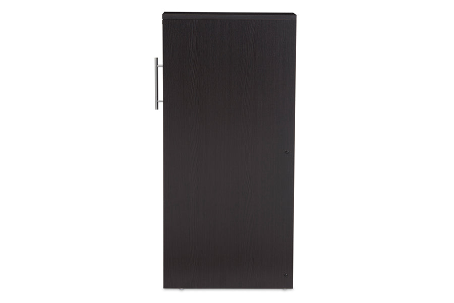 Lindo Dark Brown Wood Bookcase with One Pulled-out Door Shelving Cabinet