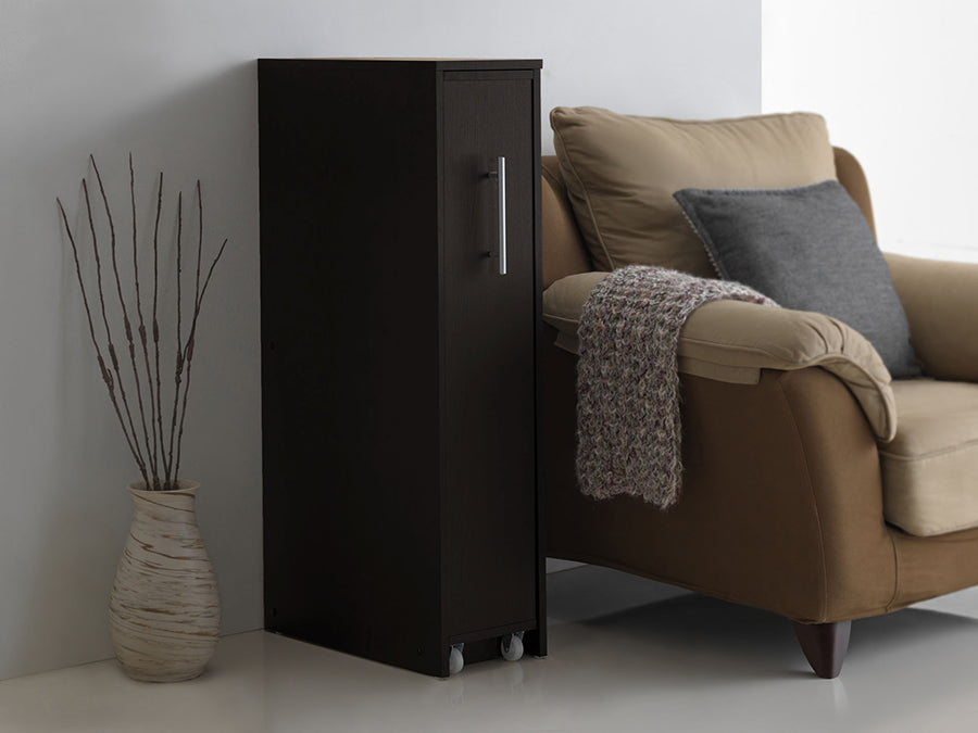 Lindo Dark Brown Wood Bookcase with One Pulled-out Door Shelving Cabinet