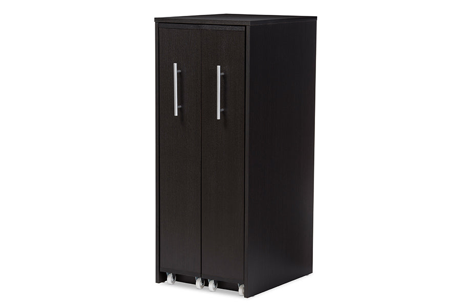 Lindo Dark Brown Wood Bookcase with Two Pulled-out Doors Shelving Cabinet