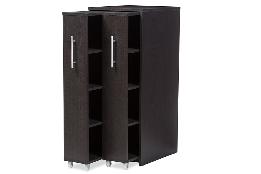 Lindo Dark Brown Wood Bookcase with Two Pulled-out Doors Shelving Cabinet
