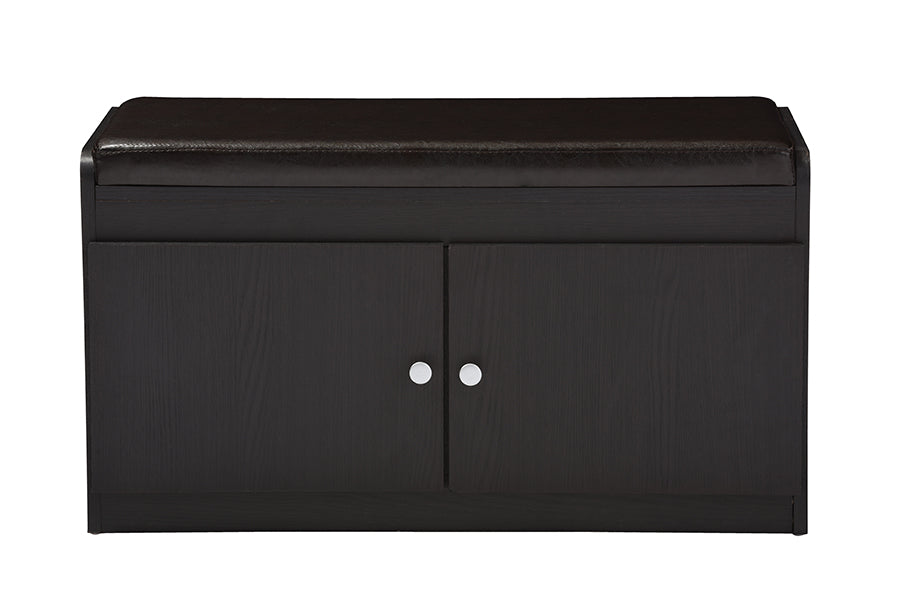 Margaret Modern and Contemporary Dark Brown Wood 2-Door Shoe Cabinet with Seating Bench