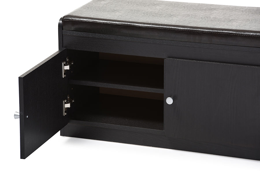 Margaret Modern and Contemporary Dark Brown Wood 2-Door Shoe Cabinet with Seating Bench