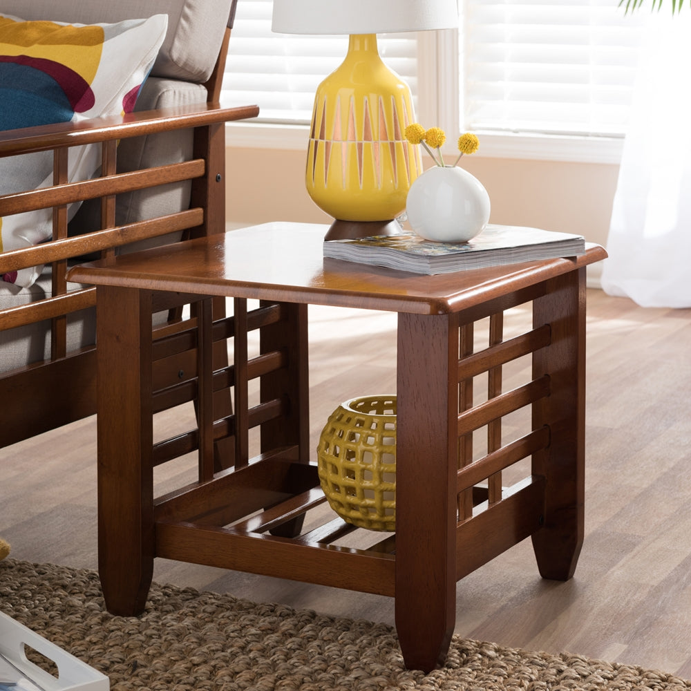 Larissa Modern Classic Mission Style Cherry Finished Brown Wood Living Room Occasional End Table