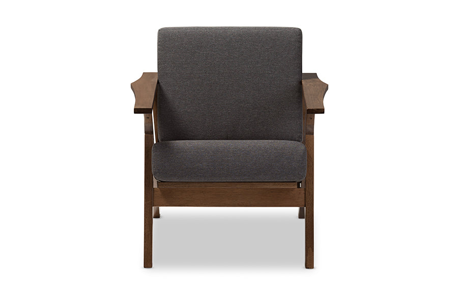 Cayla Mid-Century Modern Grey Fabric and "Walnut" Brown Wood Living Room 1-Seater Lounge Chair