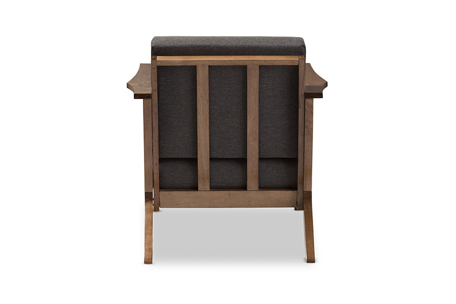 Cayla Mid-Century Modern Grey Fabric and "Walnut" Brown Wood Living Room 1-Seater Lounge Chair