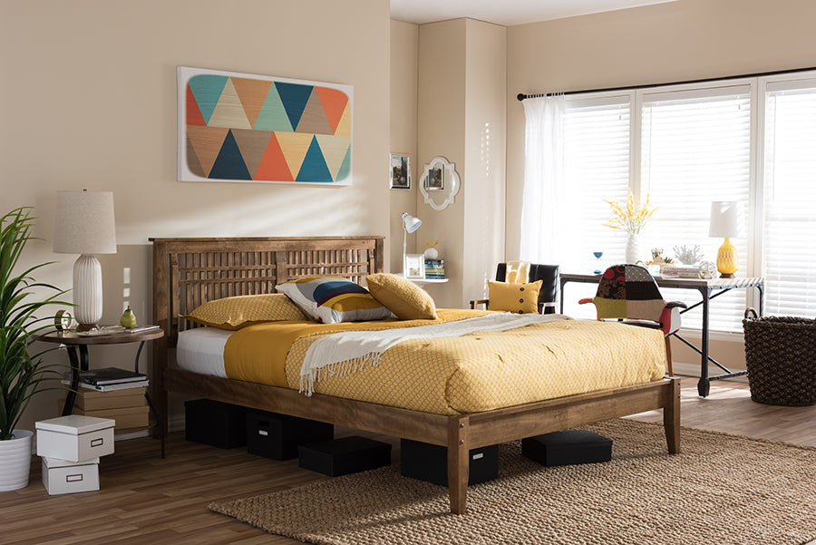 Loafey Solid Walnut Wood Window-Pane Style Queen Size Platform Bed