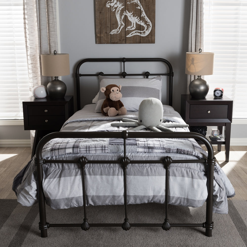 Mandy Vintage Industrial Black Finished Metal Twin Size Platform Bed
