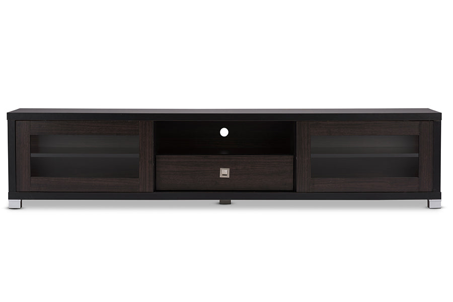 Beasley 70-Inch Dark Brown TV Cabinet with 2 Sliding Doors and Drawer