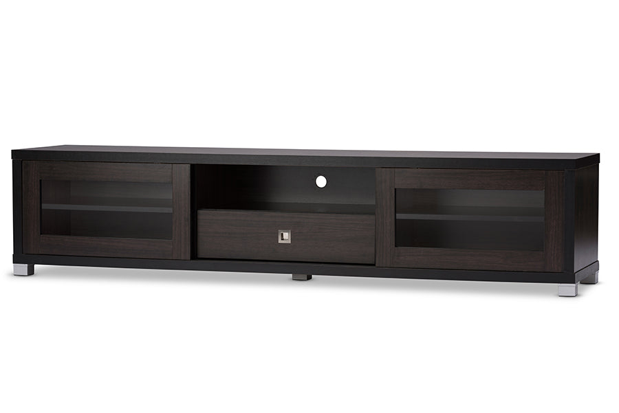 Beasley 70-Inch Dark Brown TV Cabinet with 2 Sliding Doors and Drawer