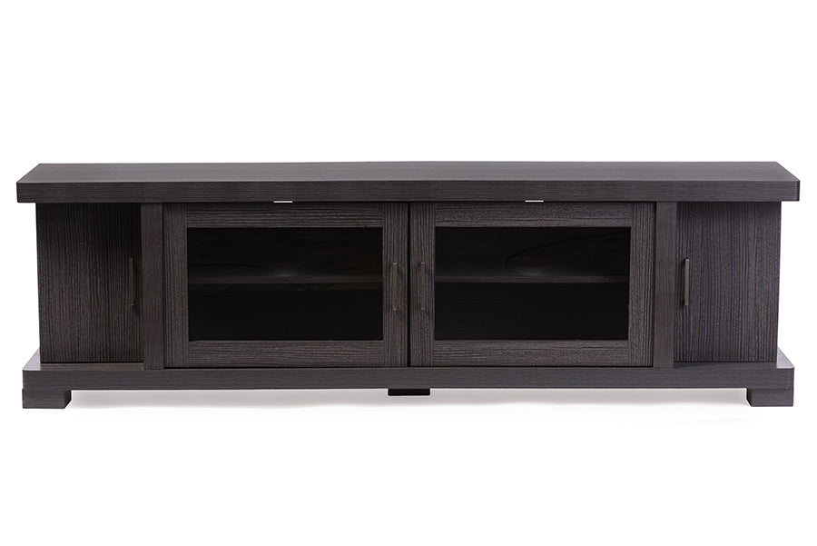 Viveka 70-Inch Greyish Dark Brown Wood TV Cabinet with 2 Glass Doors and 2 Doors