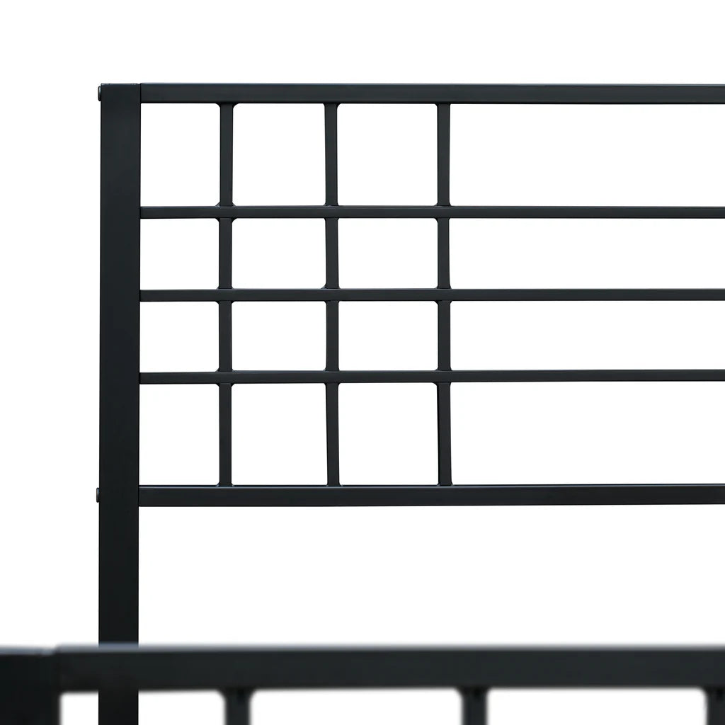 Quinten Tyler Collection Queen Black Powder Coated Platform Bed – Metal Frame with Storage Space