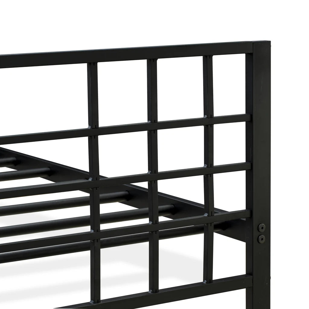 Quinten Tyler Collection Queen Black Powder Coated Platform Bed – Metal Frame with Storage Space