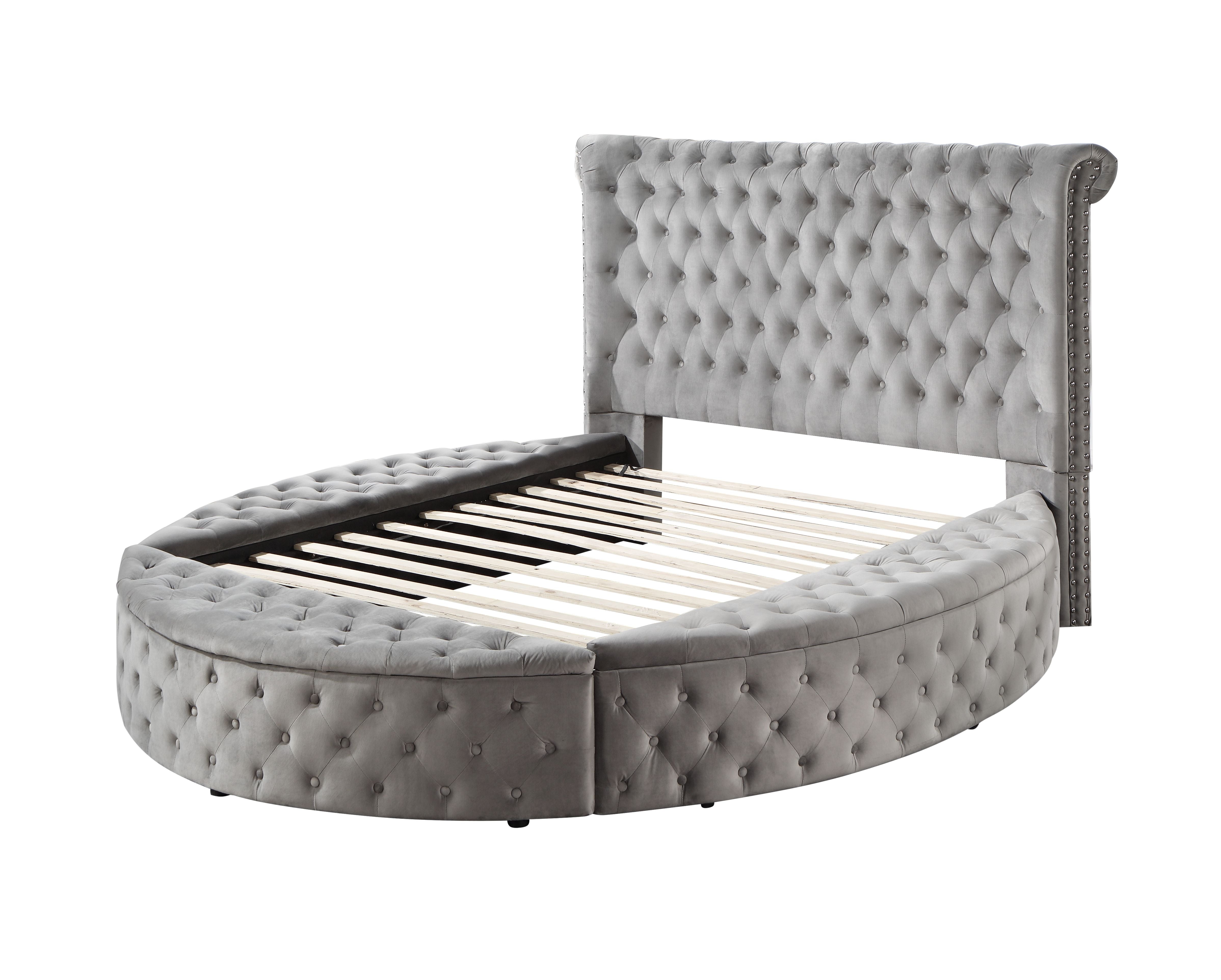 Adele Gaiva Contemporary Queen Gray Velvet Storage Bed – Modern Tufted Platform with Built-In Drawers