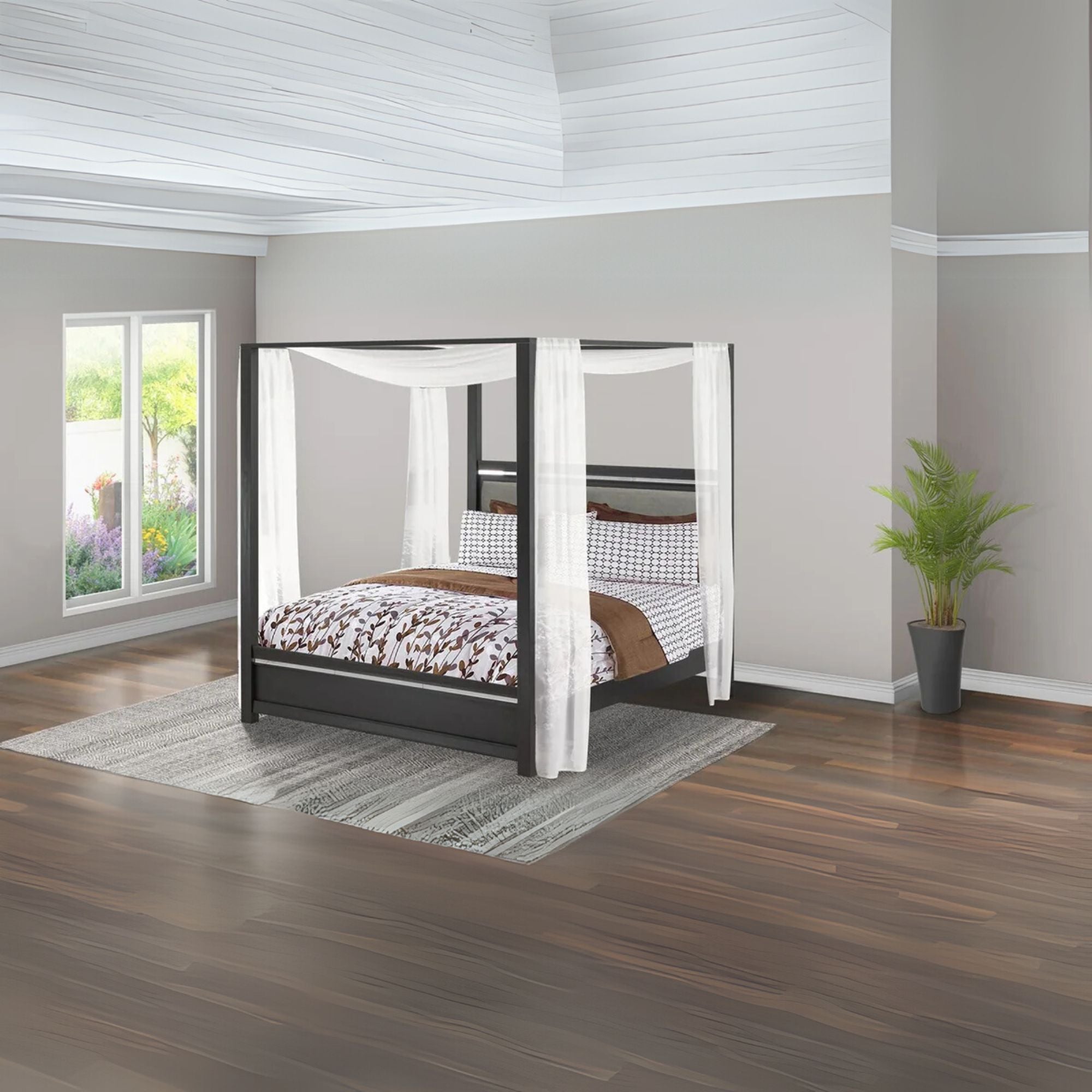 Zamira Denali Queen Brushed Gray Wood Bed Frame – Modern Low-Profile Platform Design