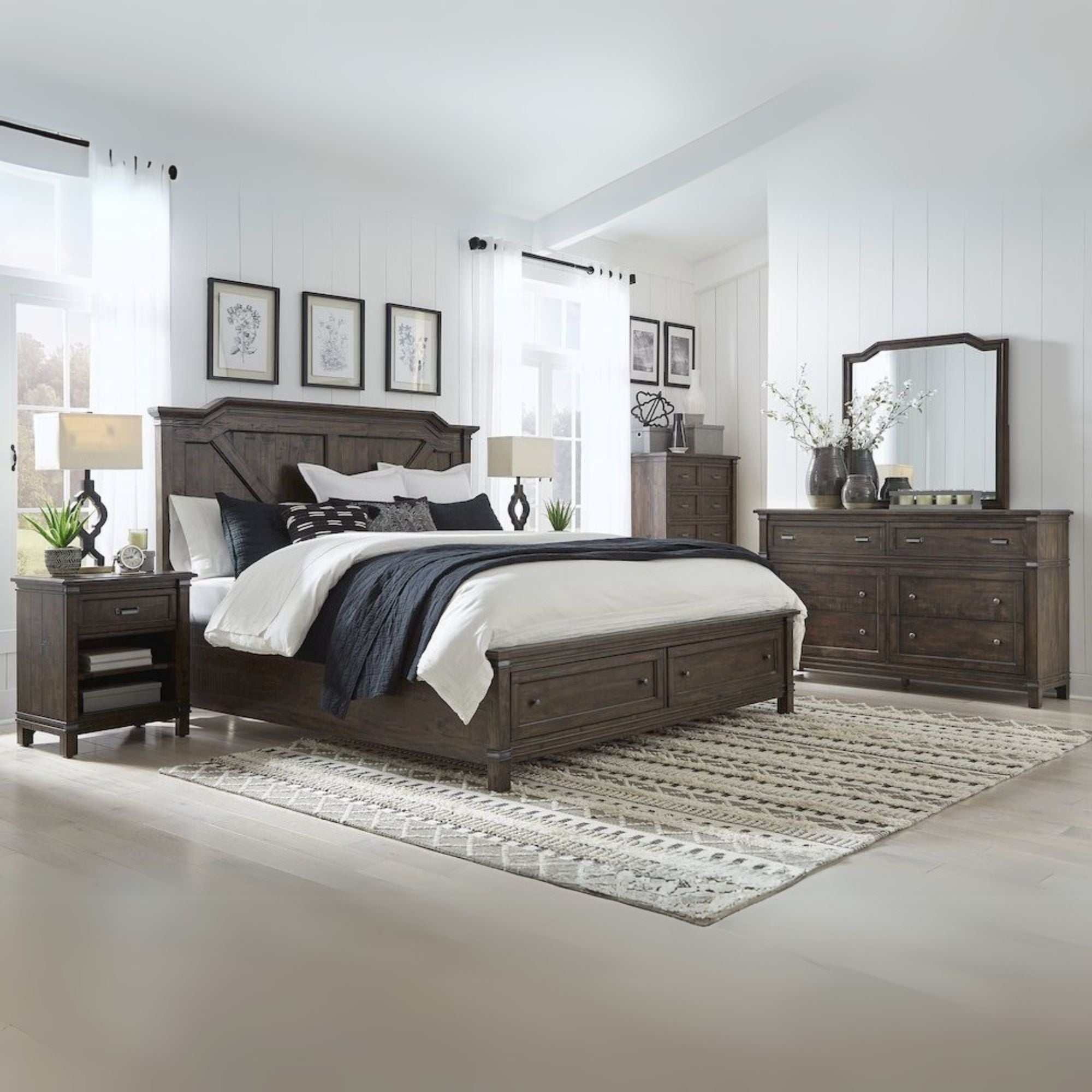 Chelsea Farmwood Queen Whiskey Barrel Wood Panel Bed – Rustic Style with Storage Footboard