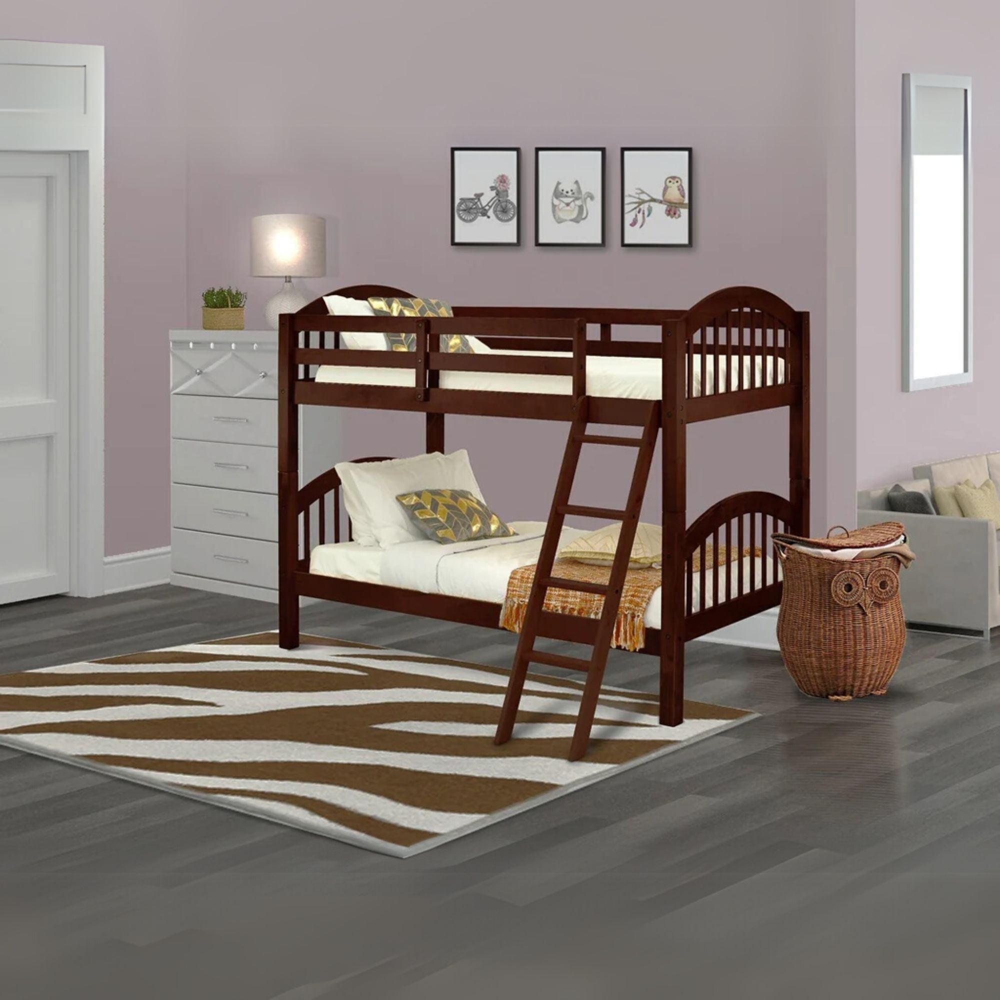 Weslen Verona Twin over Twin Java Wood Bunk Bed Kids Safety Bunk with Built-in Ladder & Slats