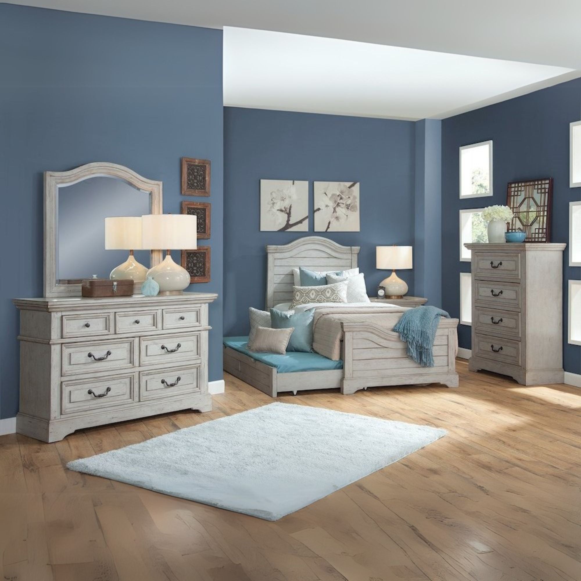 Marich Stonebrook Twin Antique Gray Wood Panel Bed – Rustic Trundle Storage Design