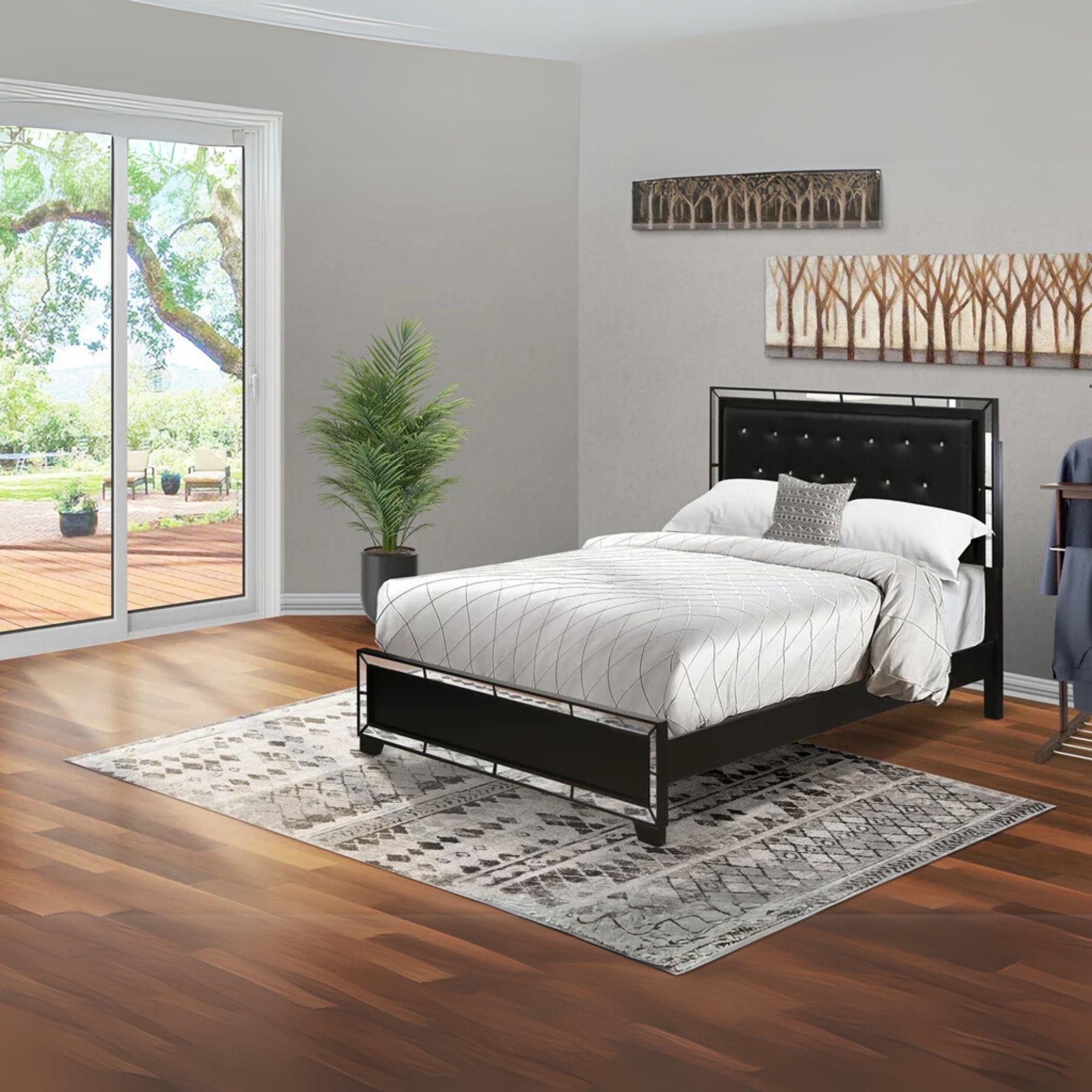 Hazel Nella Collection Queen Black Upholstered Bed – Sleek Frame with Tufted Leather Headboard