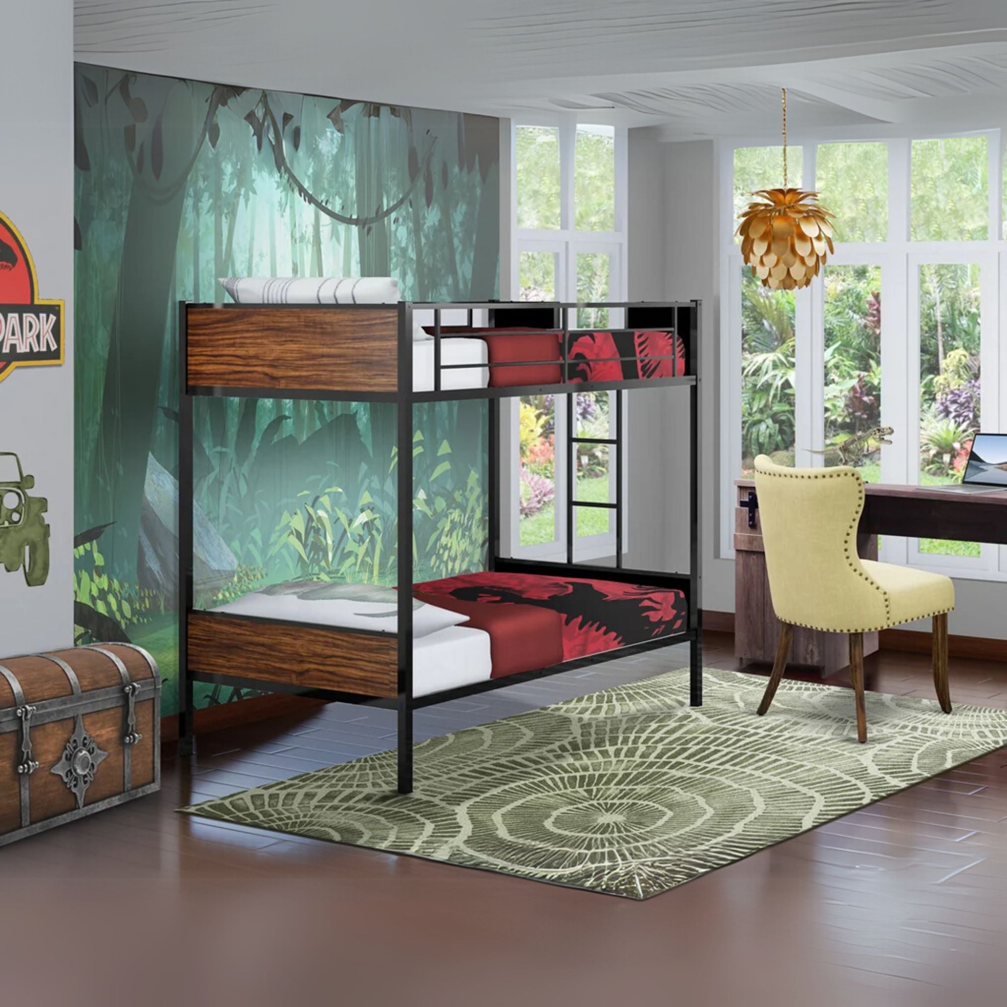 Destin Lynfield Twin Size Bunk Bed in Black – Sturdy Powder-Coated Metal Frame with Guard Rails