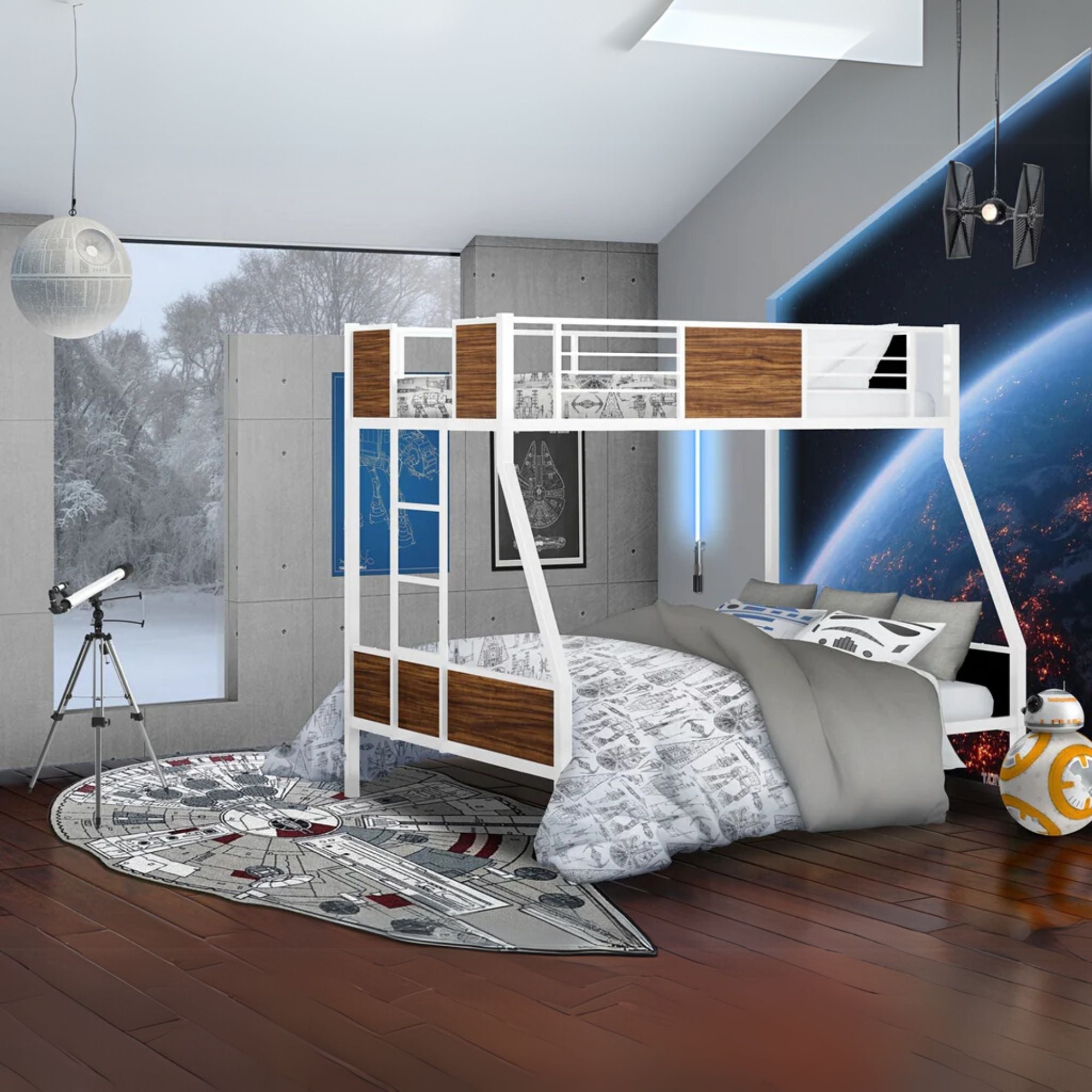 Mallory Jackson Full-Twin White Metal Bunk Bed Modern Space-Saving Design with Powder Coating Finish