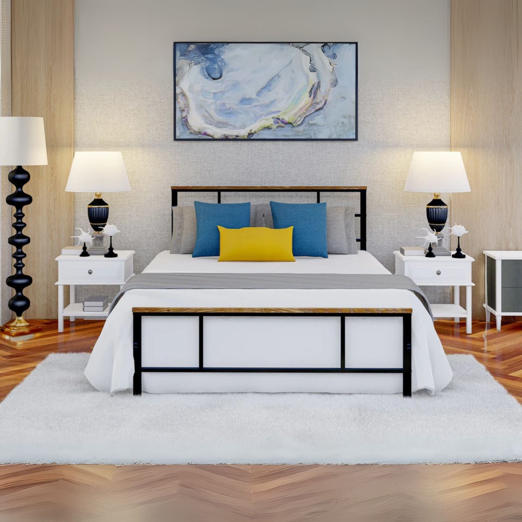 Roldan Ingram Collection Full Size Black Bed Powder Coated Metal Frame with 7 Legs