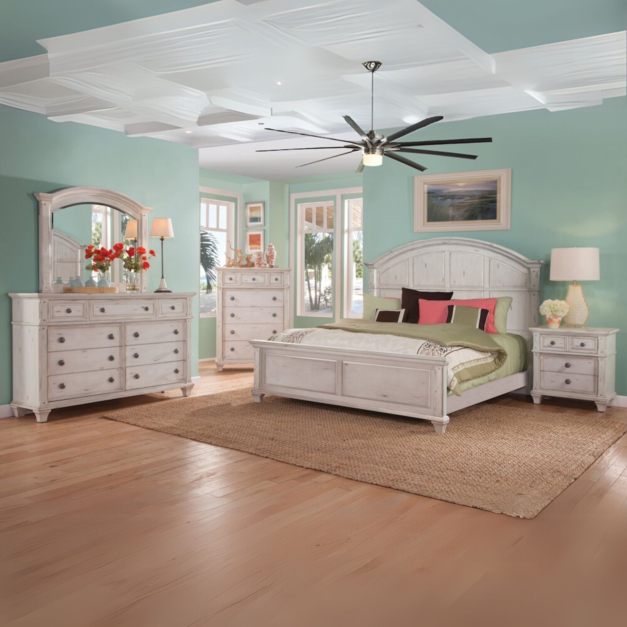 O'neill Sedona King Cobblestone White Wood Bed – Rustic Farmhouse Panel Design