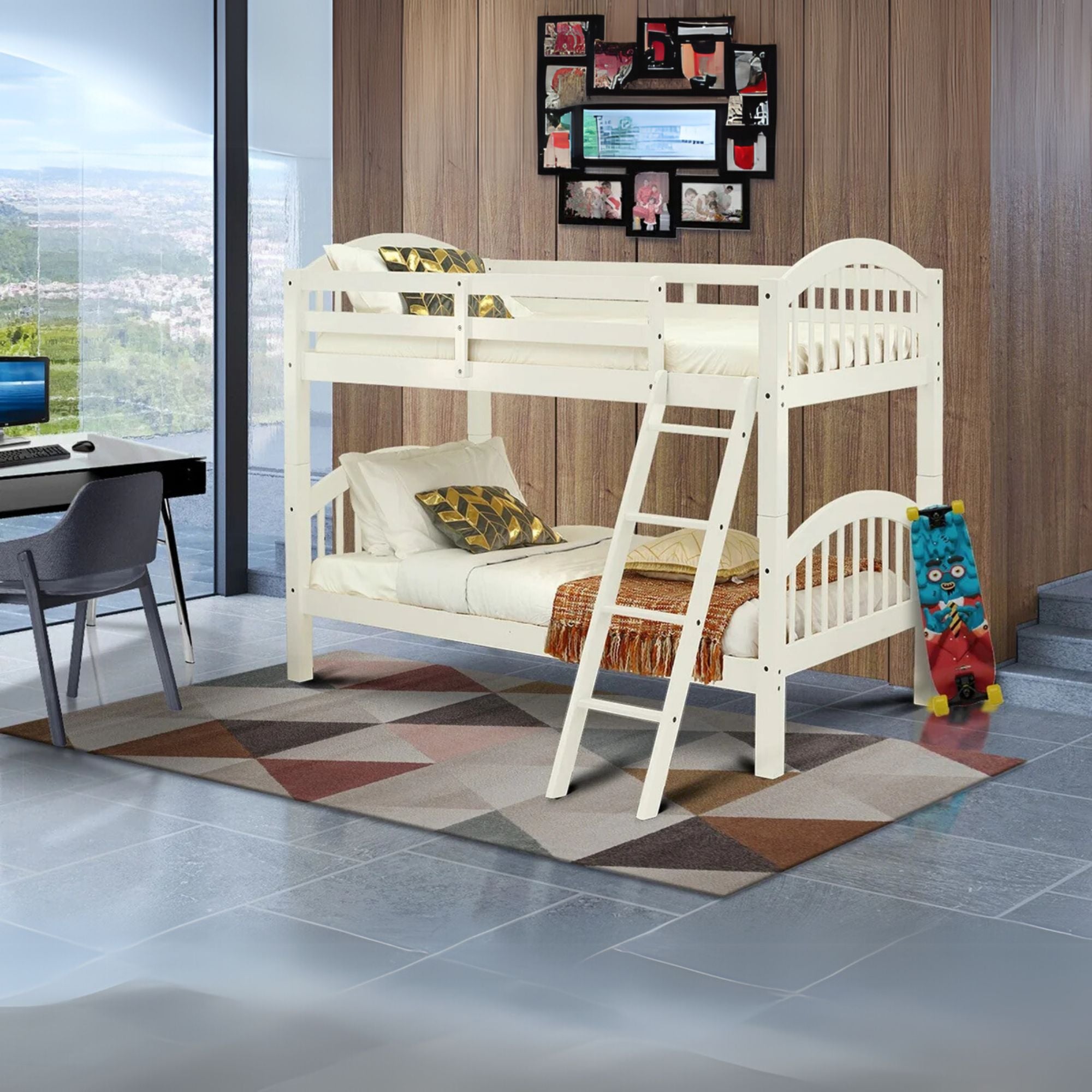 Brookfield Verona Twin Bunk Bed Linen White Rubberwood Kids Furniture – Low Profile Safety Design