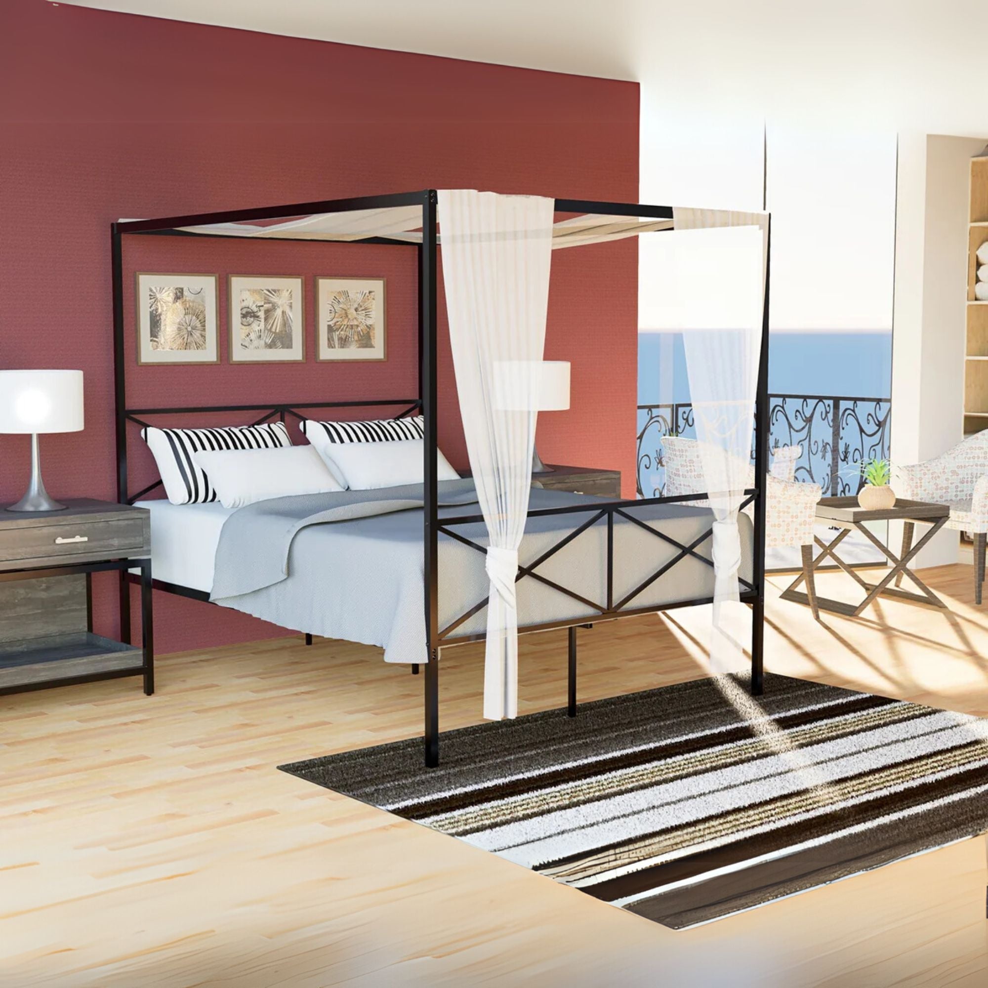 Canopy Glendale Queen Black Metal Canopy Bed – Modern Headboard & Footboard