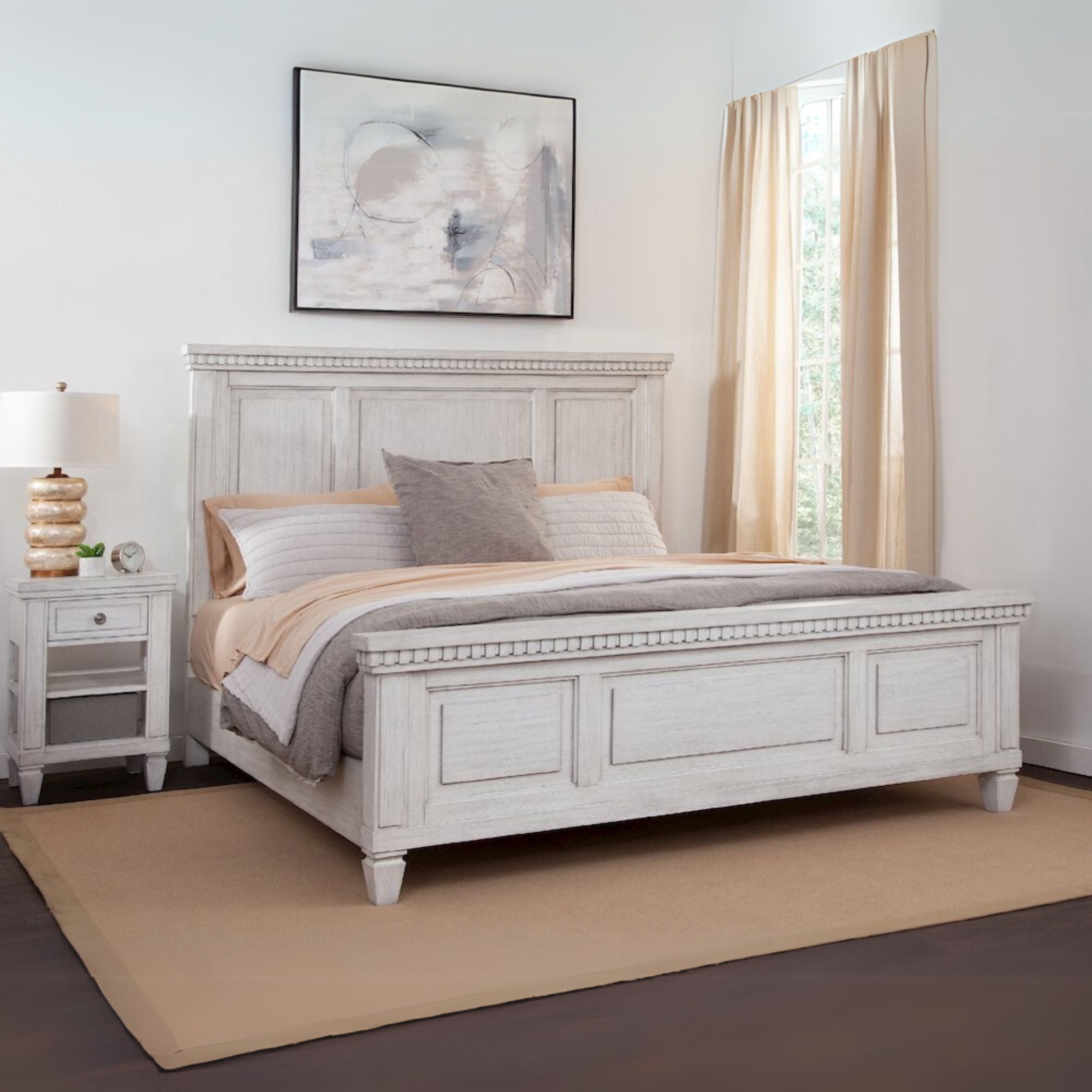 Marka Salter Path King White Grain Wood Bed Coastal Style with Slatted Headboard