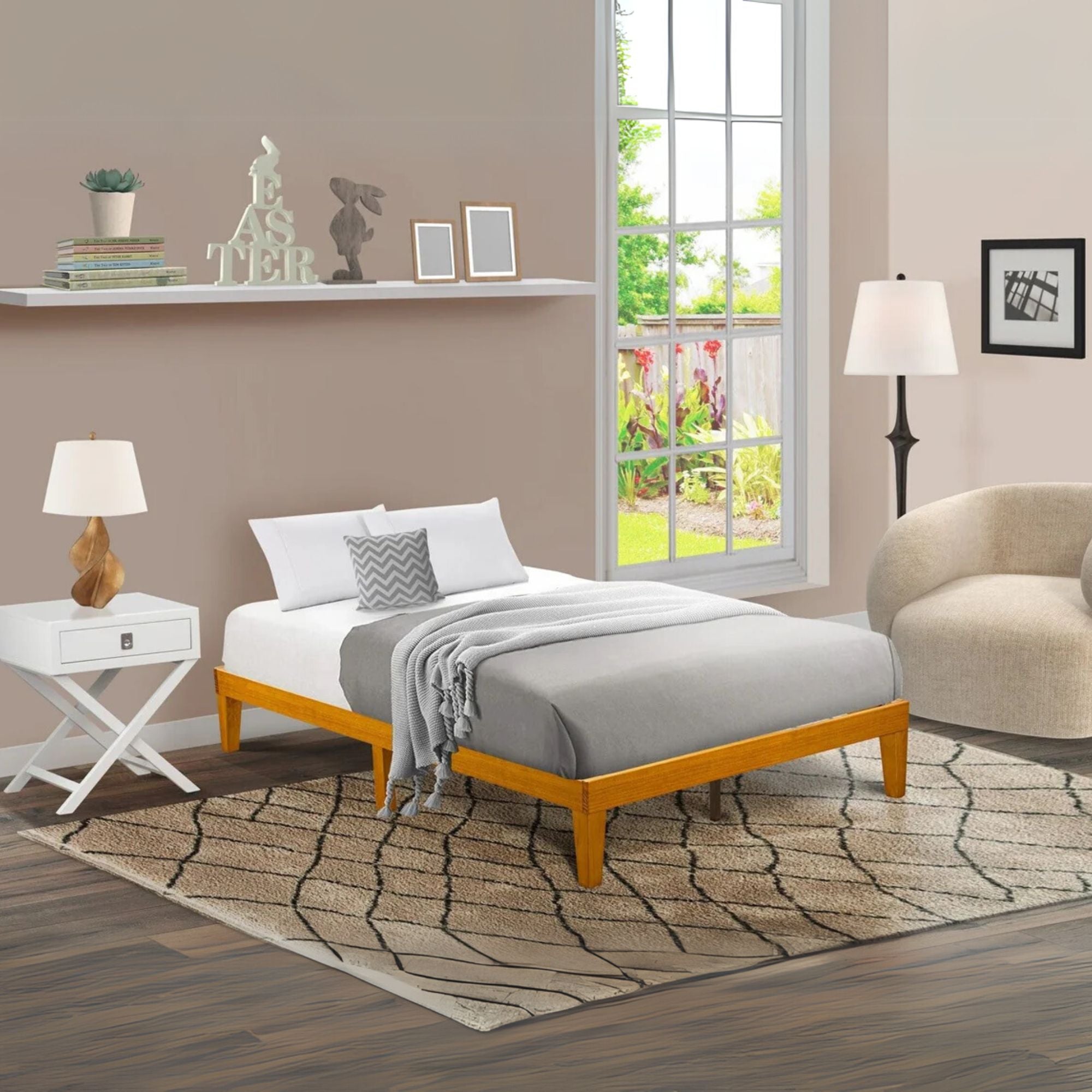 Pearson Oakridge Full Oak Wood Platform Bed Frame – Modern Design with Extra Center Legs