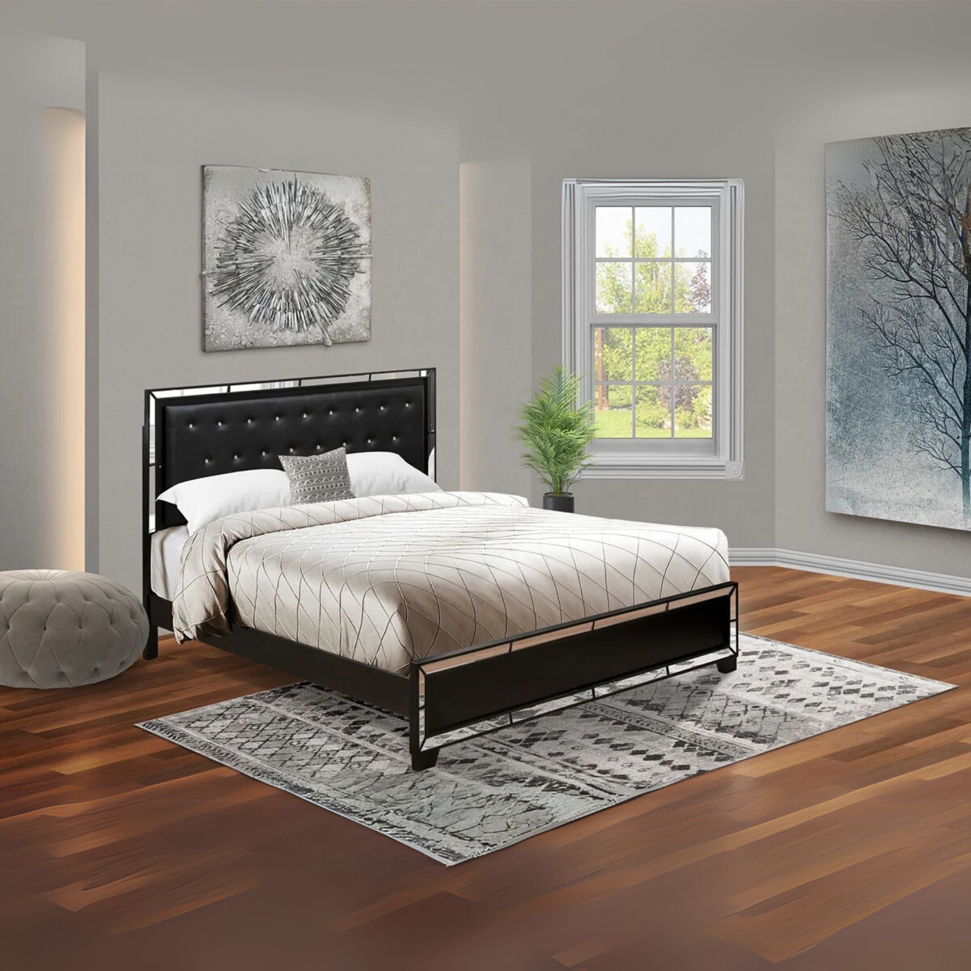 Xymera Nella King Size Black Faux Leather Bed Frame – Modern Button Tufted with LED Headboard