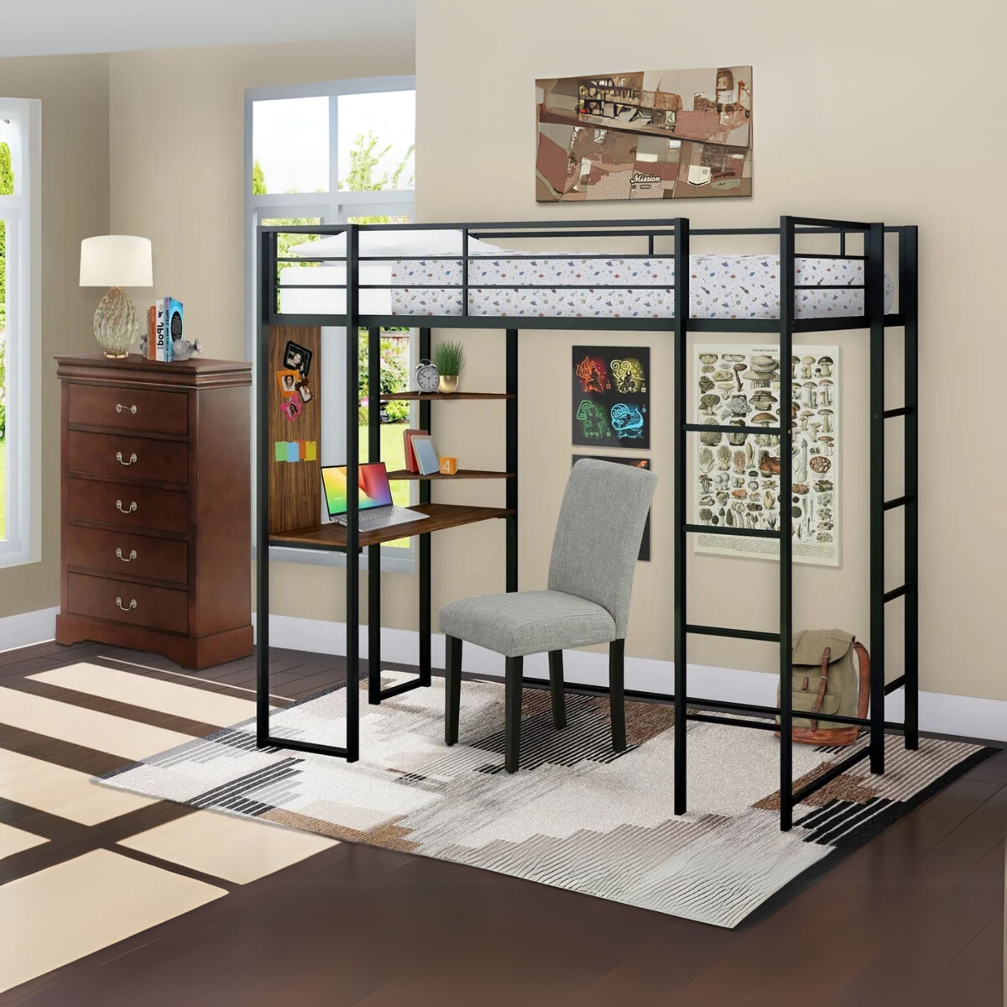 Luisa Buckland Collection Twin Loft Bed Black Metal – Contemporary Style for Compact Spaces