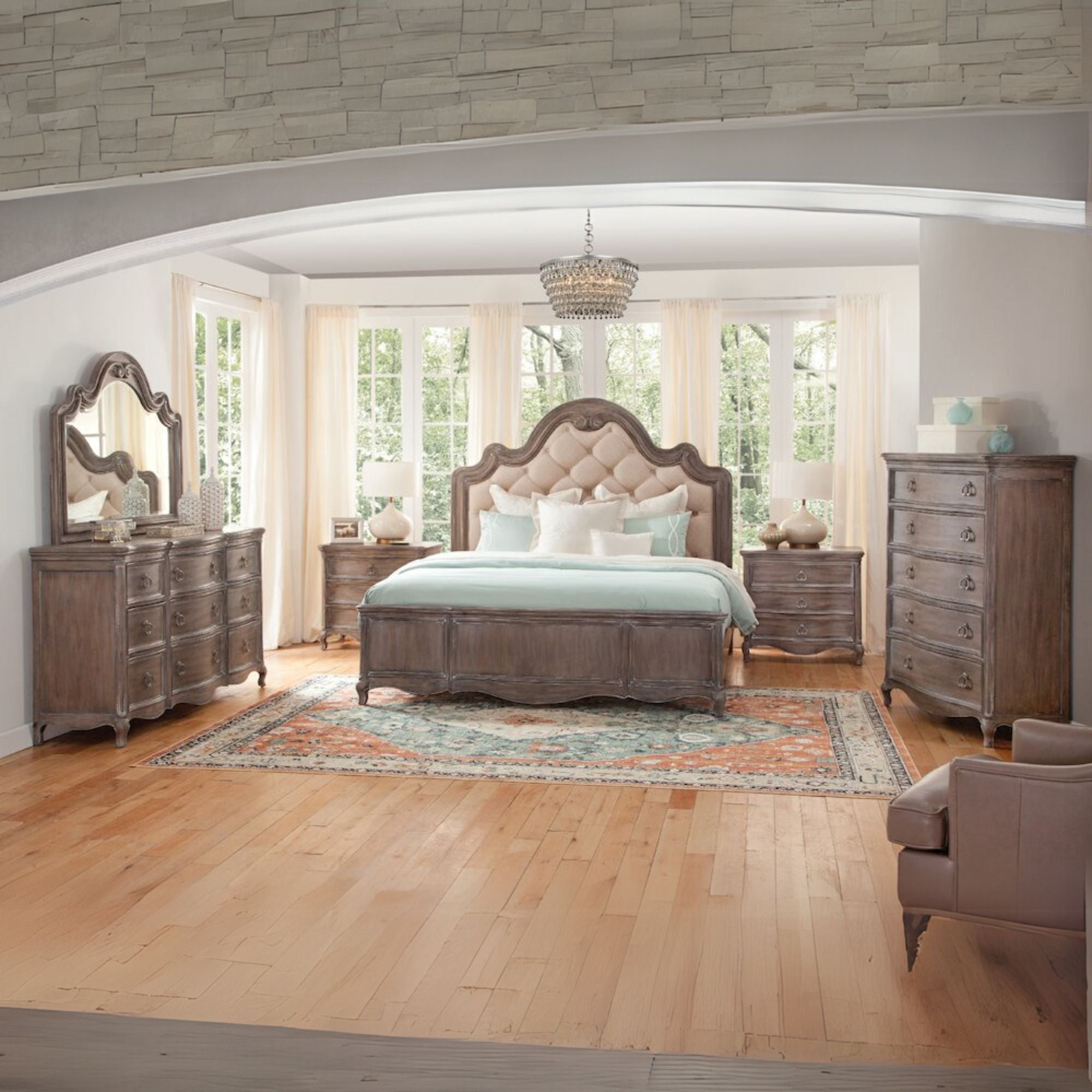 Fulton Genoa Queen Antique Grey Upholstered Bed – Tufted Headboard & Panel Footboard