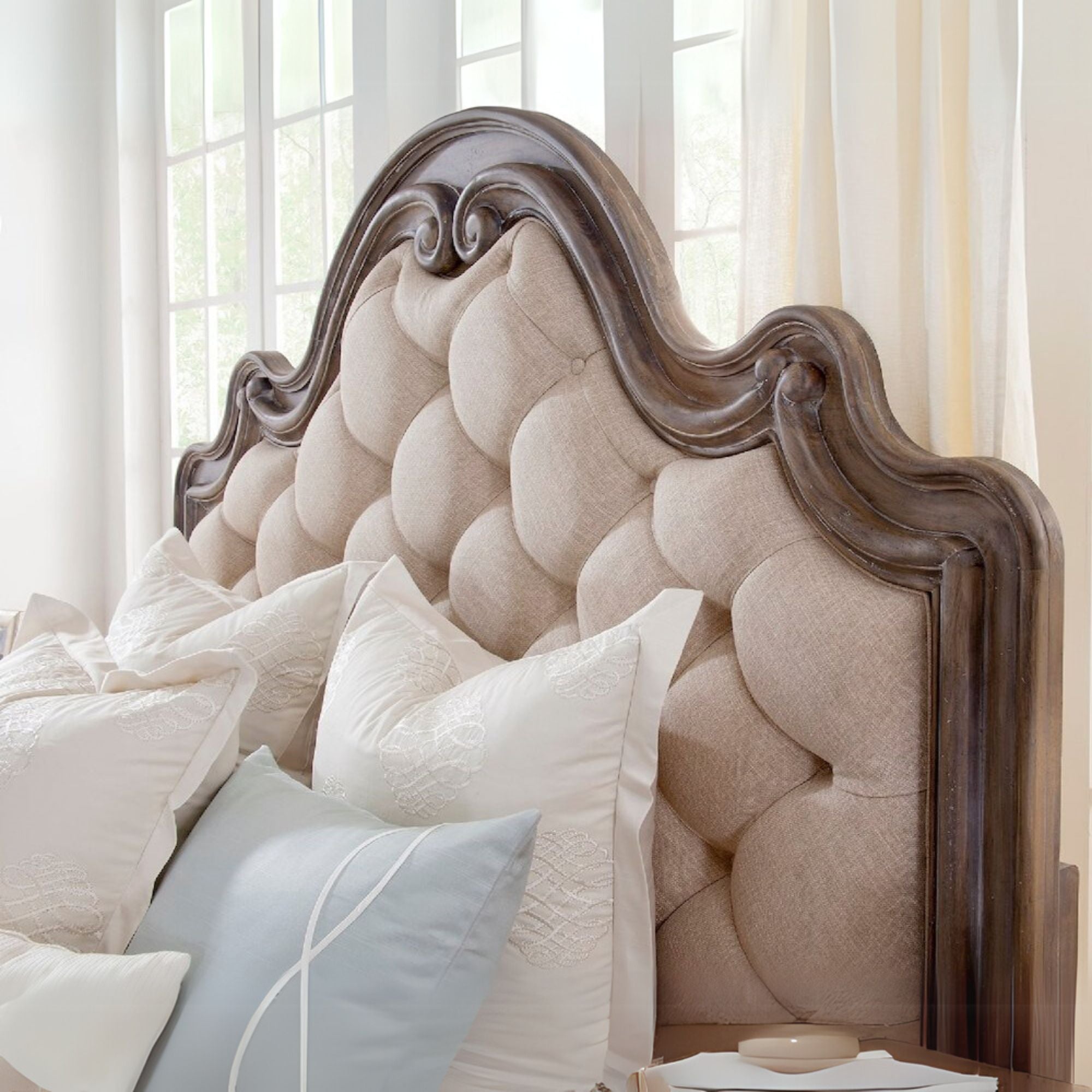 Fulton Genoa Queen Antique Grey Upholstered Bed – Tufted Headboard & Panel Footboard