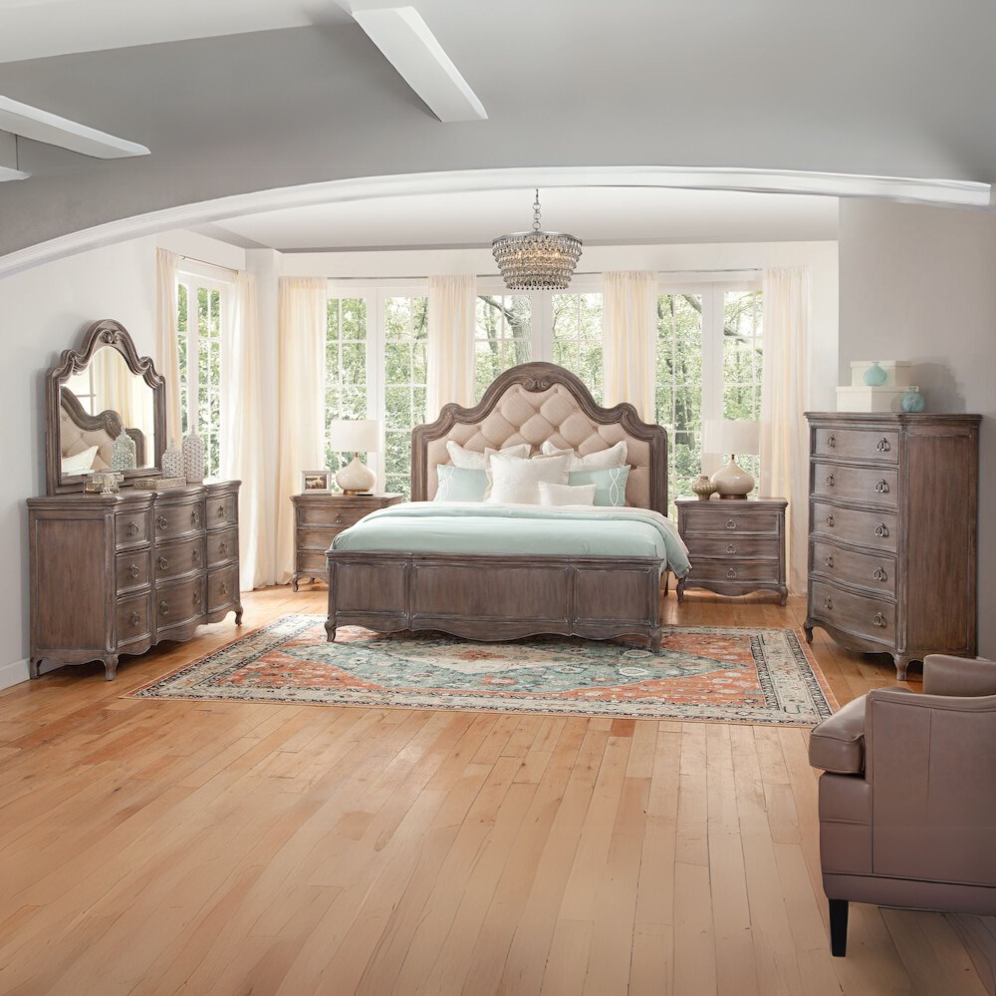 Addo Genoa King Antique Grey Upholstered Bed – Tufted Panel Headboard Design