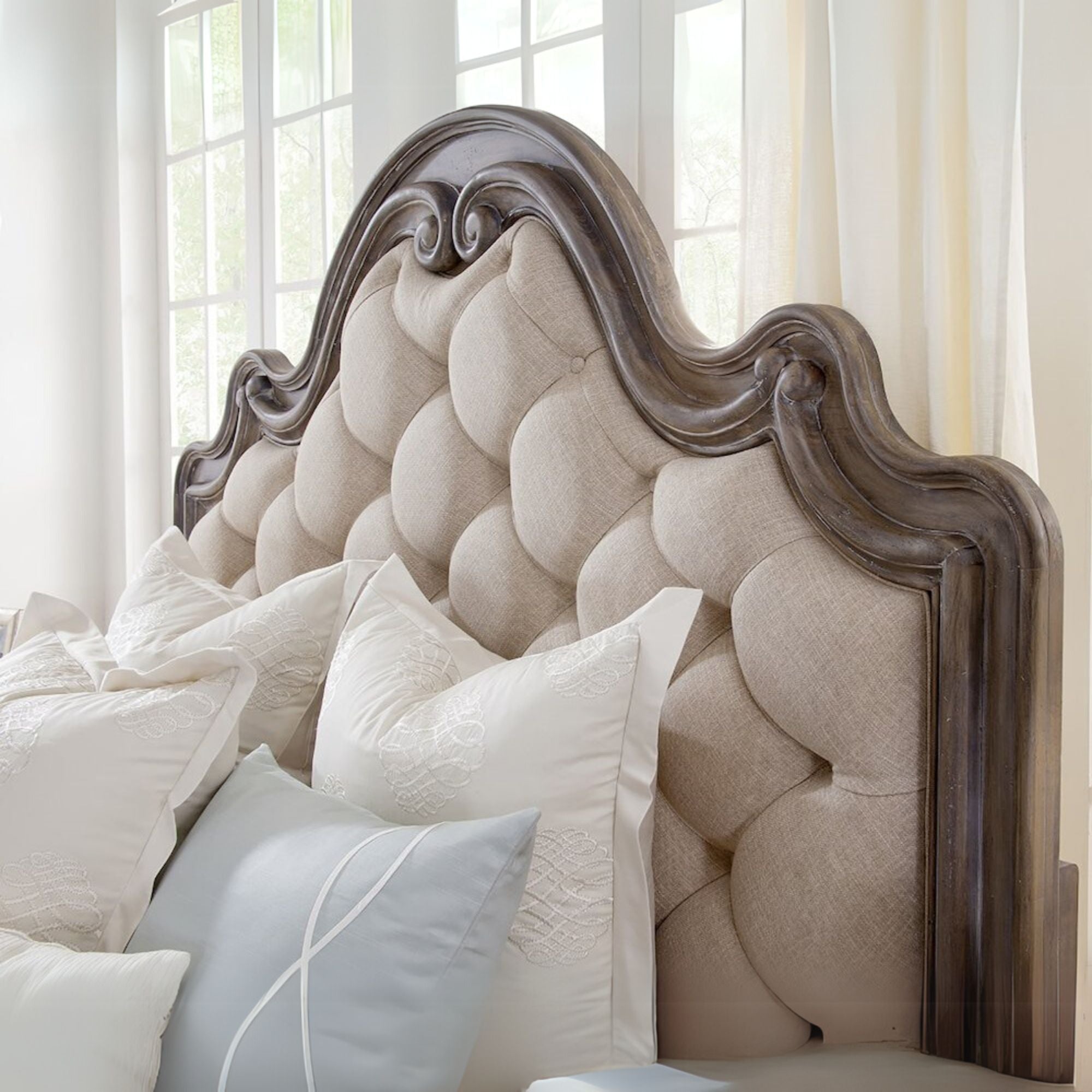 Addo Genoa King Antique Grey Upholstered Bed – Tufted Panel Headboard Design